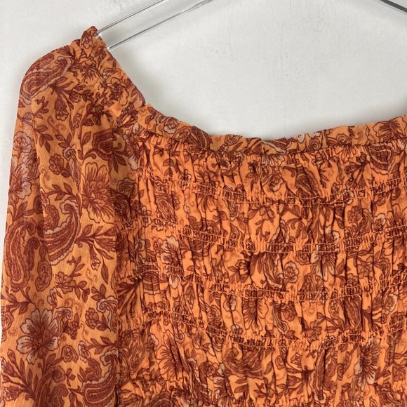 NWT Patrons of Peace Cropped Floral Smocked Ruffle Top Marigold Size Small S NEW - Picture 11 of 15